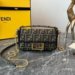 Fendi Baguette FF Logo Brown Shoulder Bag